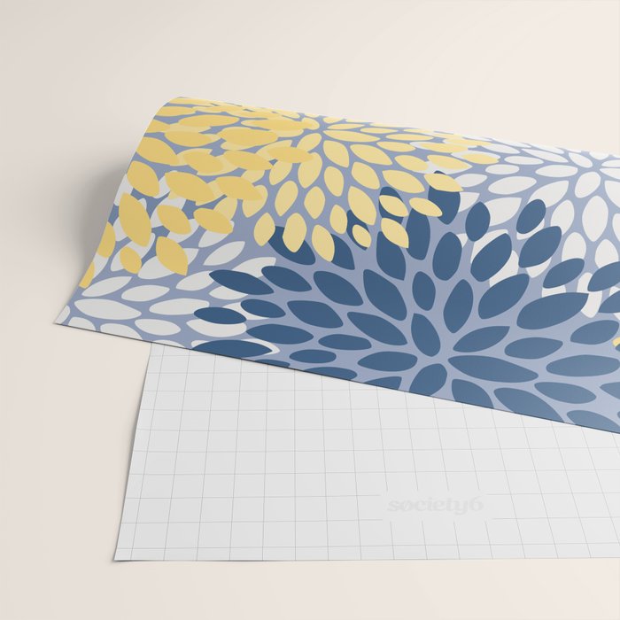 Modern Flowers Print, Yellow, White and Blue Wrapping Paper Gallery Image 2