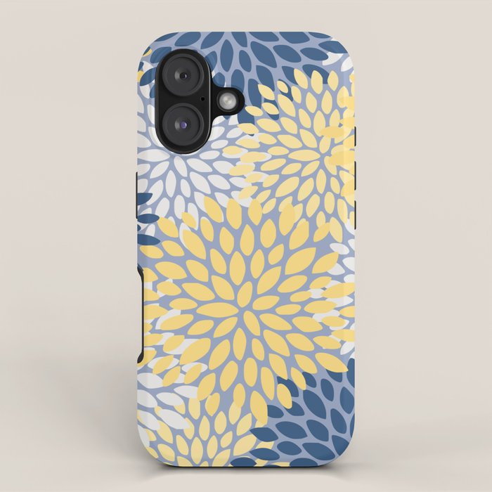 Modern Flowers Print, Yellow, White and Blue iPhone Case Gallery Image 1