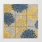Modern Flowers Print, Yellow, White and Blue Wood Wall Art Gallery Image 1