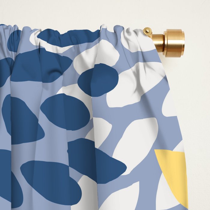 Modern Flowers Print, Yellow, White and Blue Window Curtain Gallery Image 2
