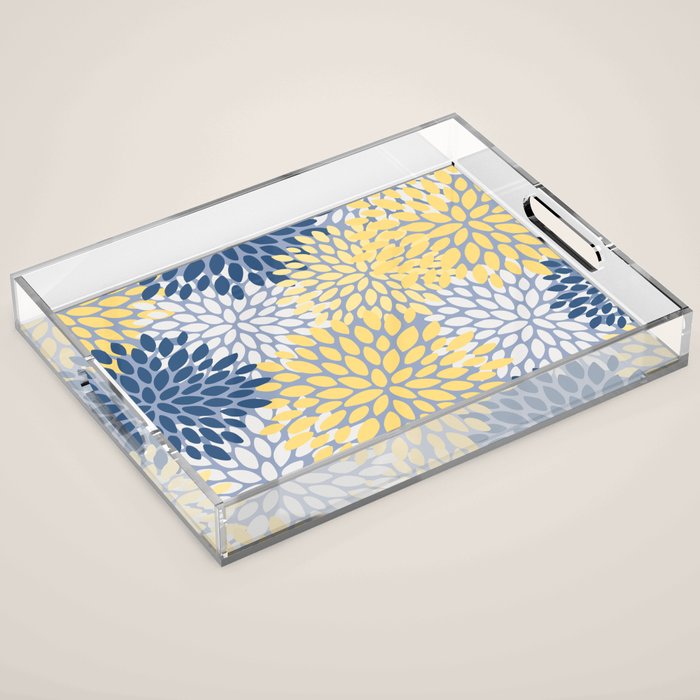 Modern Flowers Print, Yellow, White and Blue Acrylic Tray Gallery Image 1