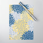Modern Flowers Print, Yellow, White and Blue Wrapping Paper Gallery Image 1