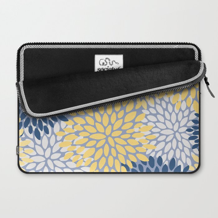 Modern Flowers Print, Yellow, White and Blue Laptop Sleeve Gallery Image 2