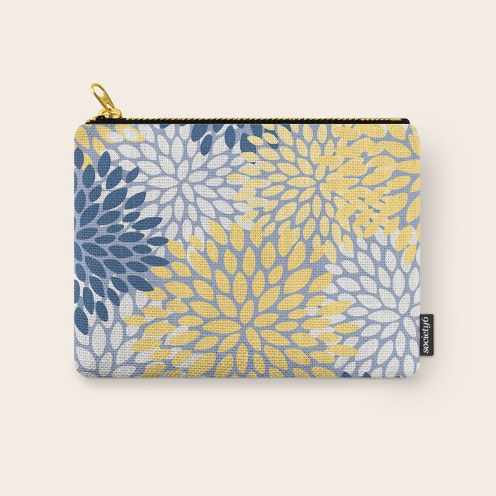 Modern Flowers Print, Yellow, White and Blue Carry All Pouch Gallery Image 1
