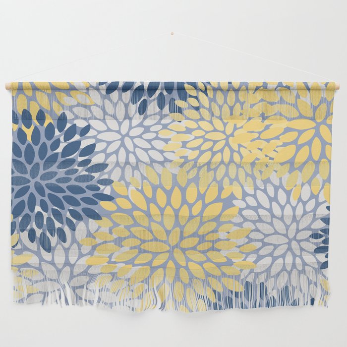 Modern Flowers Print, Yellow, White and Blue Wall Hanging Gallery Image 1