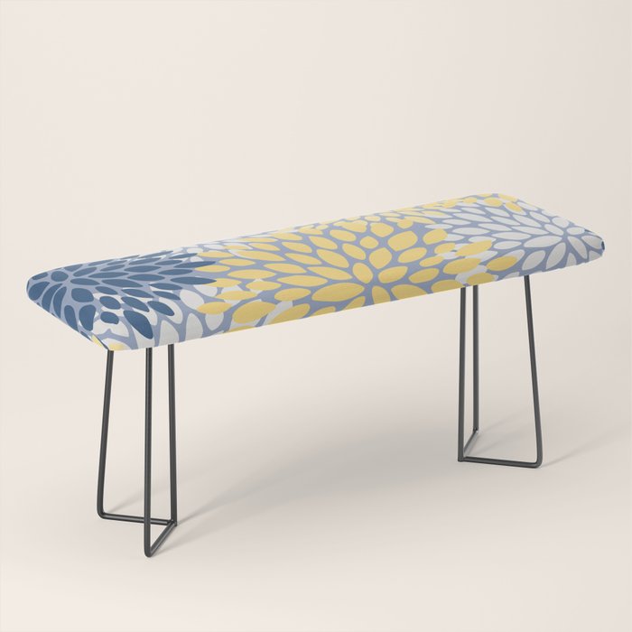 Modern Flowers Print, Yellow, White and Blue Bench Gallery Image 1