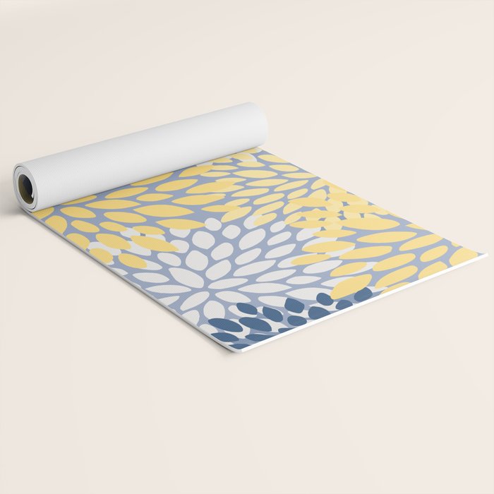 Modern Flowers Print, Yellow, White and Blue Yoga Mat Gallery Image 2