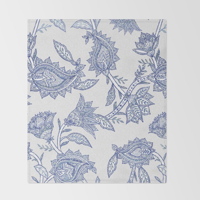 Oriental classic floral paisley - Delft Blue Throw Blanket Gallery Image 2