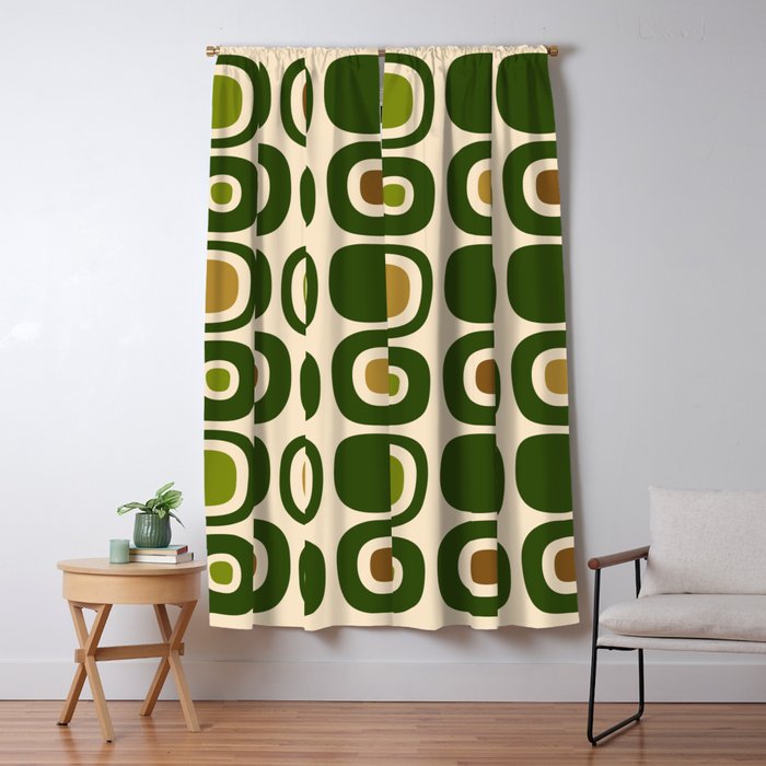 Mid Century Modern Modern Organic Shapes Pattern 321 Green Window Curtain Gallery Image 1