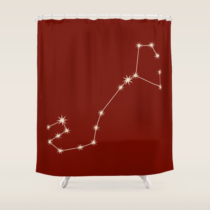 Scorpio Zodiac Star Constellation Line Art Ruby Red Shower Curtain Gallery Image 1