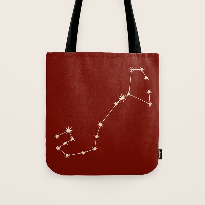 Scorpio Zodiac Star Constellation Line Art Ruby Red Tote Bag Gallery Image 1