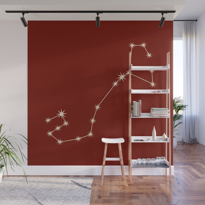 Scorpio Zodiac Star Constellation Line Art Ruby Red Wall Mural Gallery Image 1