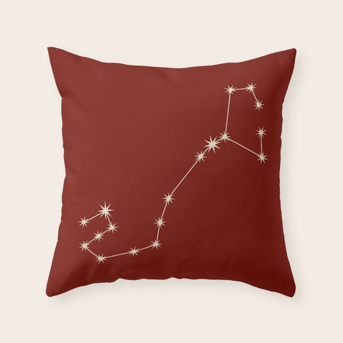 Scorpio Zodiac Star Constellation Line Art Ruby Red Throw Pillow Gallery Image 6