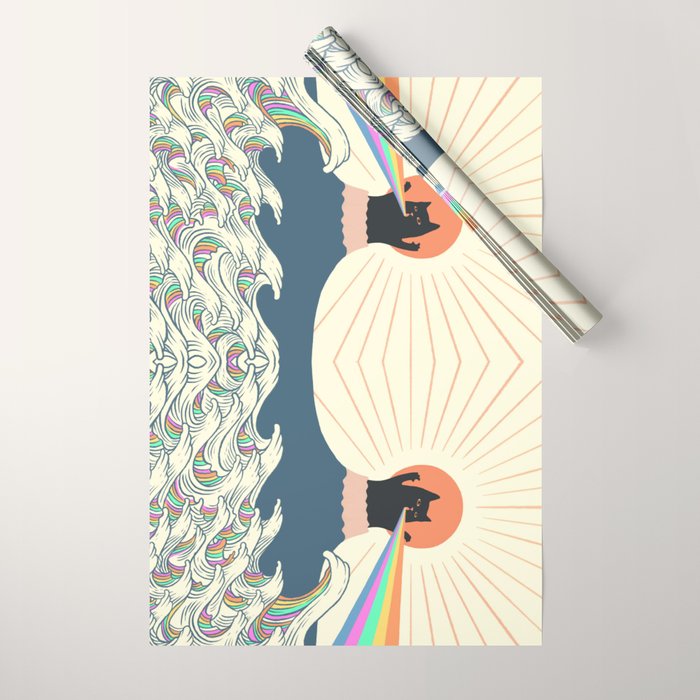 Meowtain cat 5 rainbow wave catzilla  Wrapping Paper Gallery Image 1
