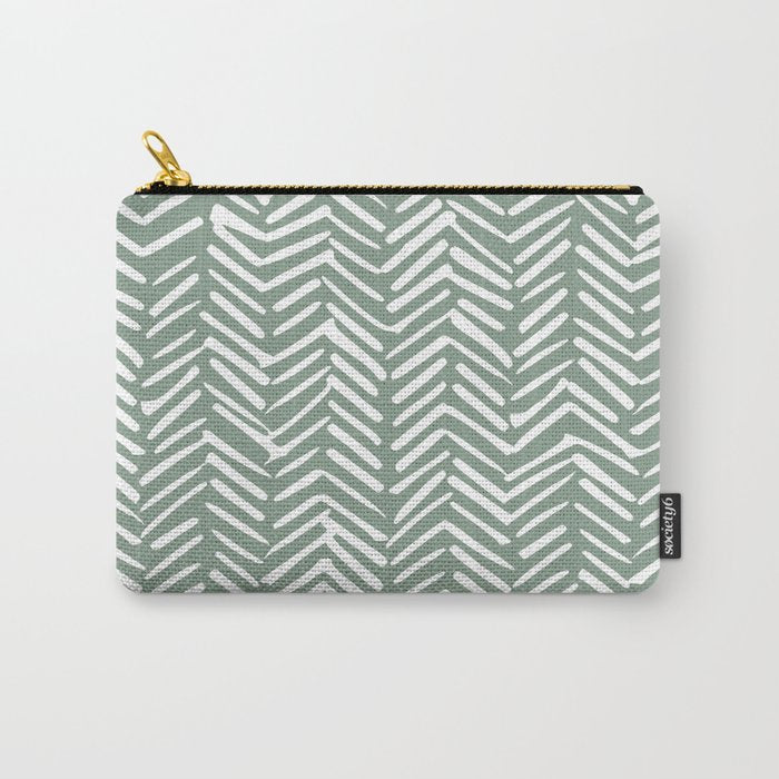 Herringbone, Green, Boho Art Carry All Pouch Gallery Image 1