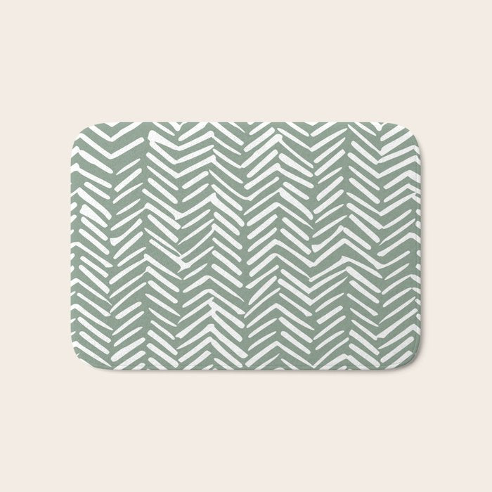 Herringbone, Green, Boho Art Bath Mat Gallery Image 1