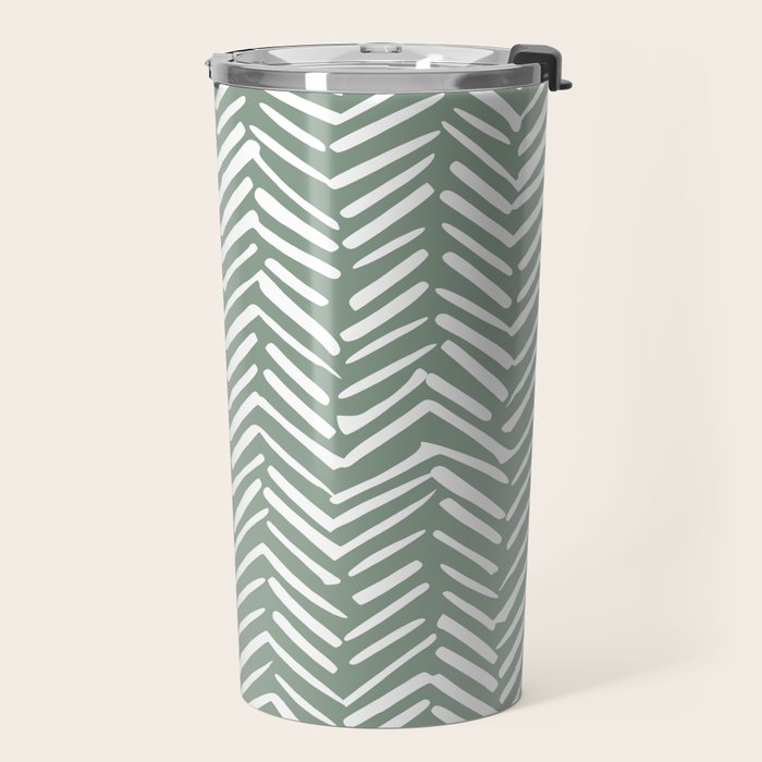 Herringbone, Green, Boho Art Travel Mug Gallery Image 2