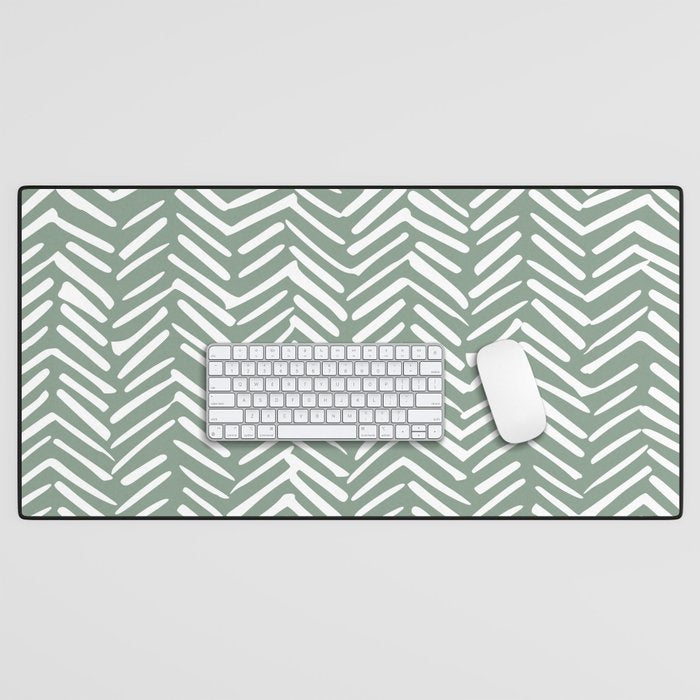 Herringbone, Green, Boho Art Desk Mat Gallery Image 1
