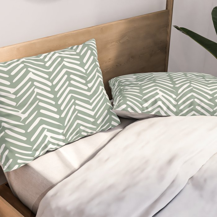 Herringbone, Green, Boho Art Pillow Sham Gallery Image 2