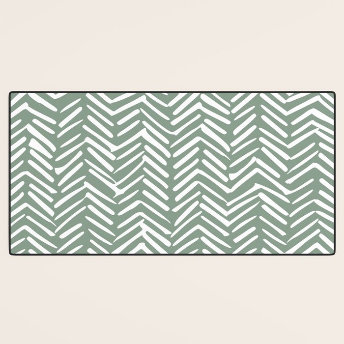 Herringbone, Green, Boho Art Desk Mat Gallery Image 3