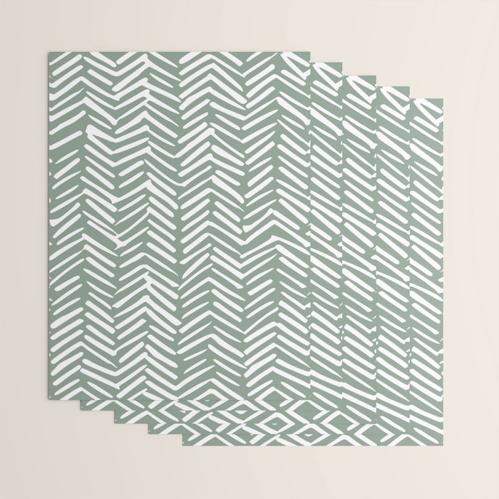 Herringbone, Green, Boho Art Wrapping Paper Gallery Image 3
