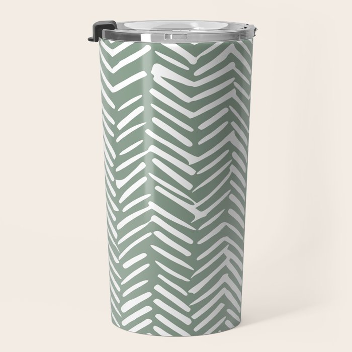 Herringbone, Green, Boho Art Travel Mug Gallery Image 3