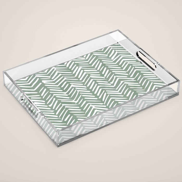 Herringbone, Green, Boho Art Acrylic Tray Gallery Image 1