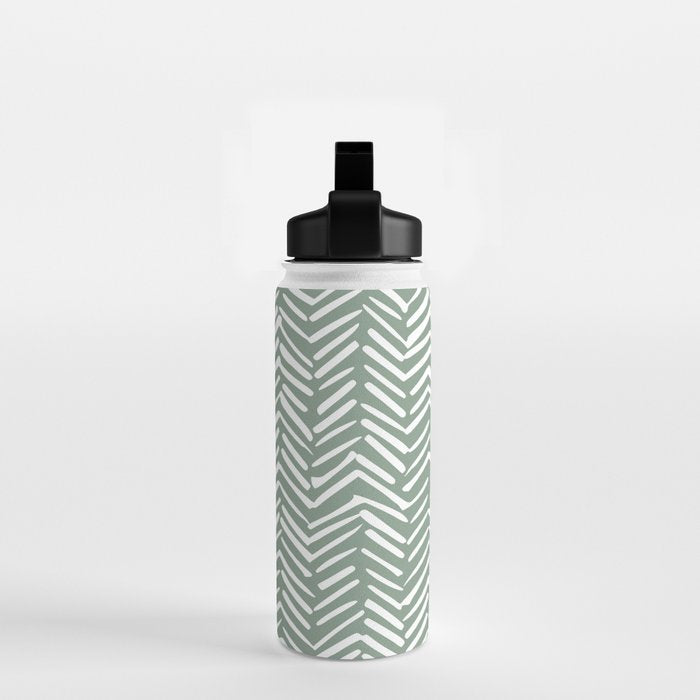 Herringbone, Green, Boho Art Water Bottle Gallery Image 2
