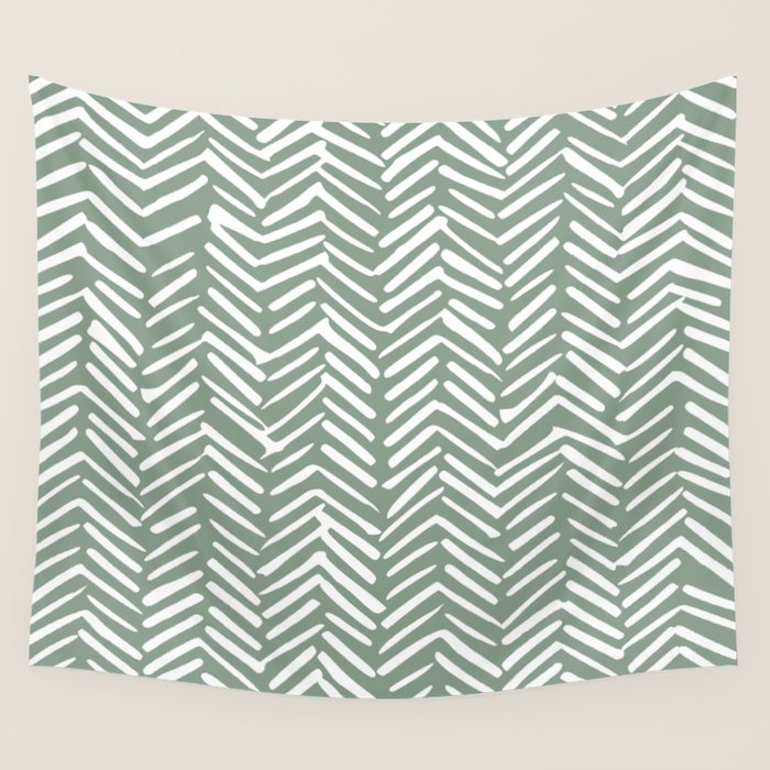Herringbone, Green, Boho Art Wall Tapestry Gallery Image 4