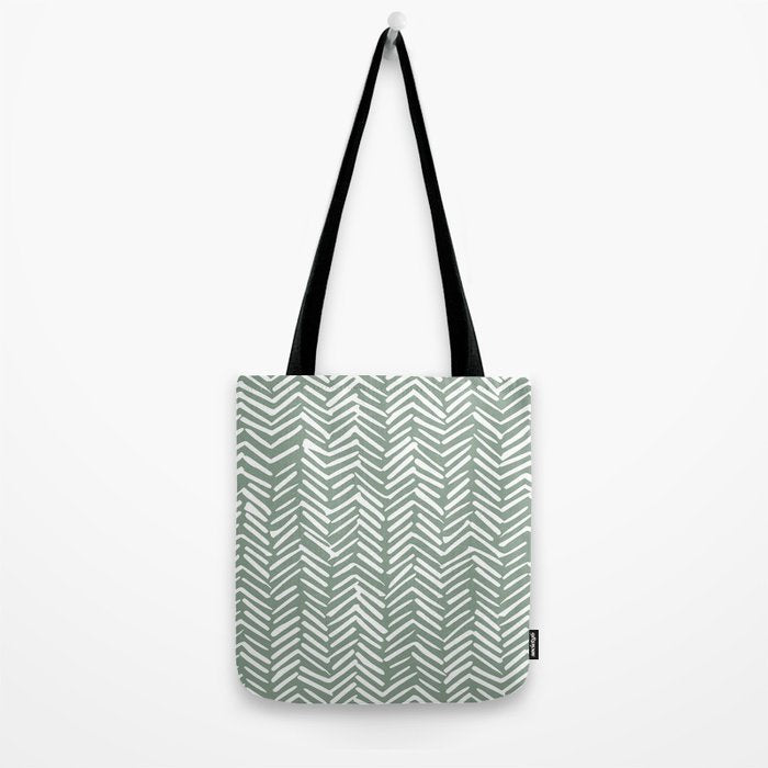 Herringbone, Green, Boho Art Tote Bag Gallery Image 2