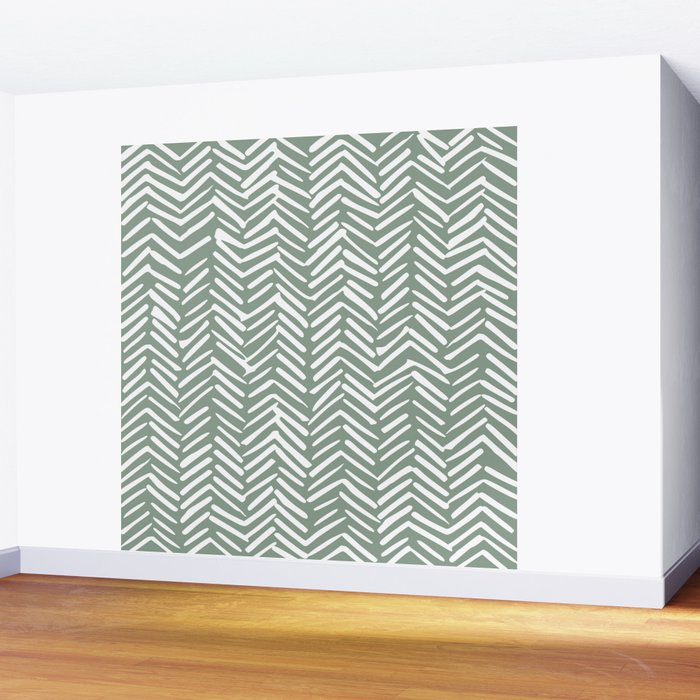 Herringbone, Green, Boho Art Wall Mural Gallery Image 2