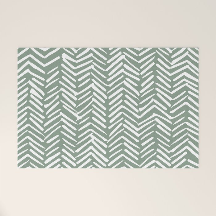 Herringbone, Green, Boho Art Welcome Mat Gallery Image 1