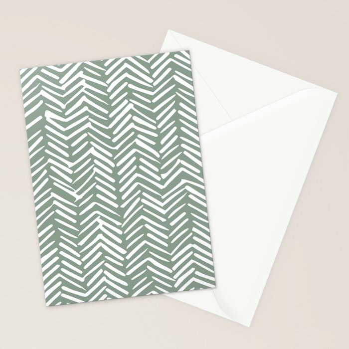Herringbone, Green, Boho Art Stationery Card Gallery Image 2