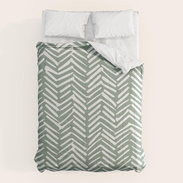 Herringbone, Green, Boho Art Comforter Gallery Image 1