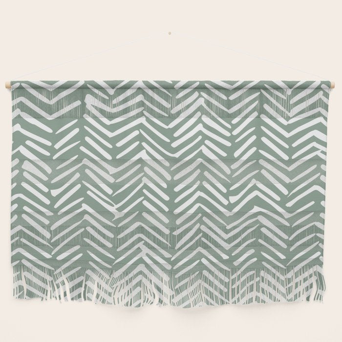 Herringbone, Green, Boho Art Wall Hanging Gallery Image 1