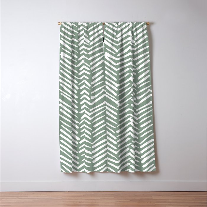 Herringbone, Green, Boho Art Window Curtain Gallery Image 3