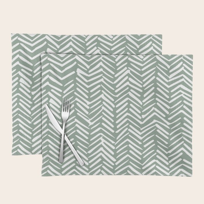 Herringbone, Green, Boho Art Placemat Gallery Image 1
