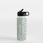 Herringbone, Green, Boho Art Water Bottle Gallery Image 1