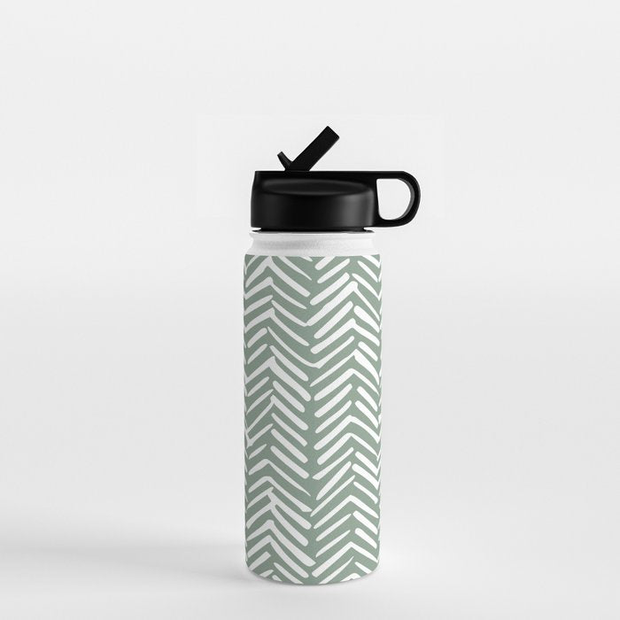 Herringbone, Green, Boho Art Water Bottle Gallery Image 1