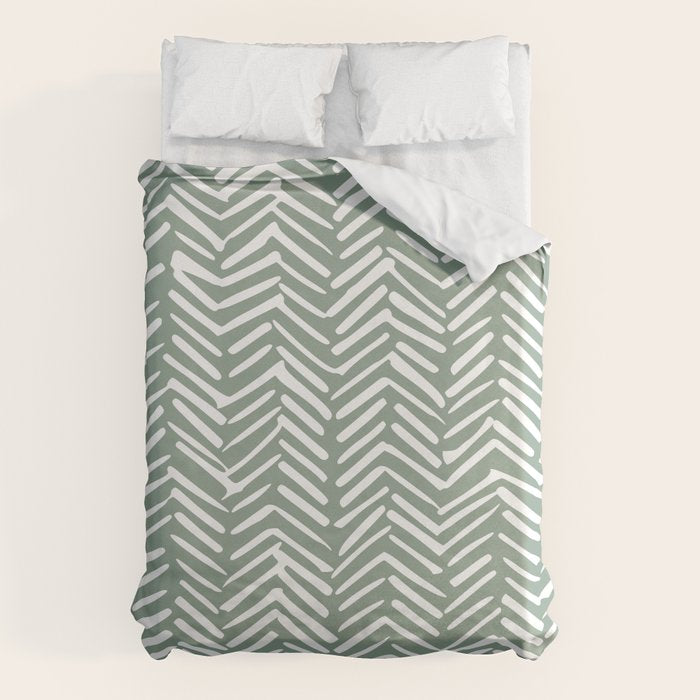 Herringbone, Green, Boho Art Duvet Cover Gallery Image 6