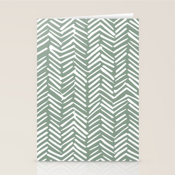Herringbone, Green, Boho Art Stationery Card Gallery Image 1