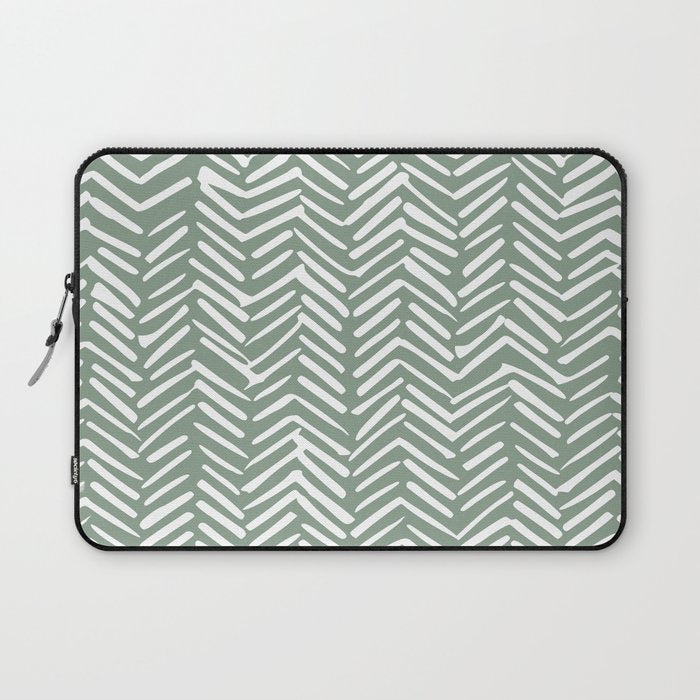 Herringbone, Green, Boho Art Laptop Sleeve Gallery Image 1