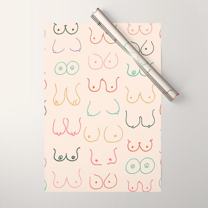 Pastel Boobs Drawing Wrapping Paper Gallery Image 1