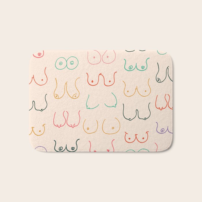 Pastel Boobs Drawing Bath Mat