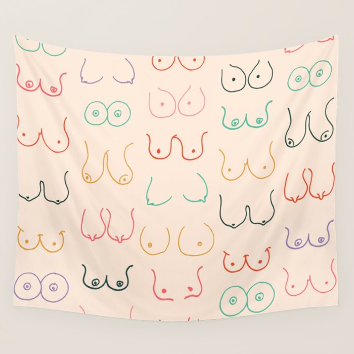 Pastel Boobs Drawing Wall Tapestry
