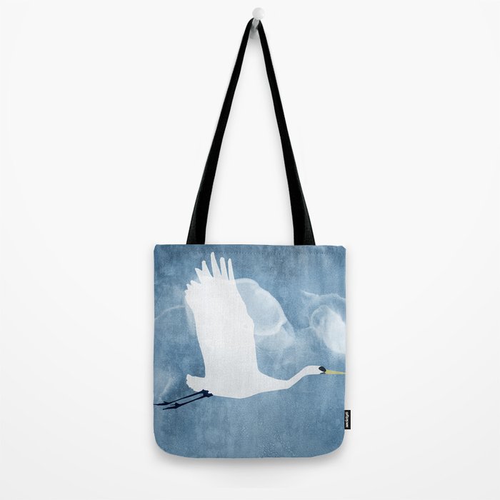 White Egret in Flight Illustration Wings Up  Tote Bag Gallery Image 2