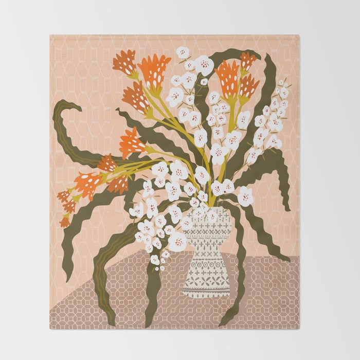 Matisse Flower Vase modern Illustration earthy colors Throw Blanket Gallery Image 2