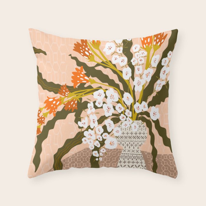 Matisse Flower Vase modern Illustration earthy colors Throw Pillow Gallery Image 1