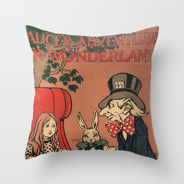 Vintage Alice's Adventures in Wonderland Book Cover Throw Pillow