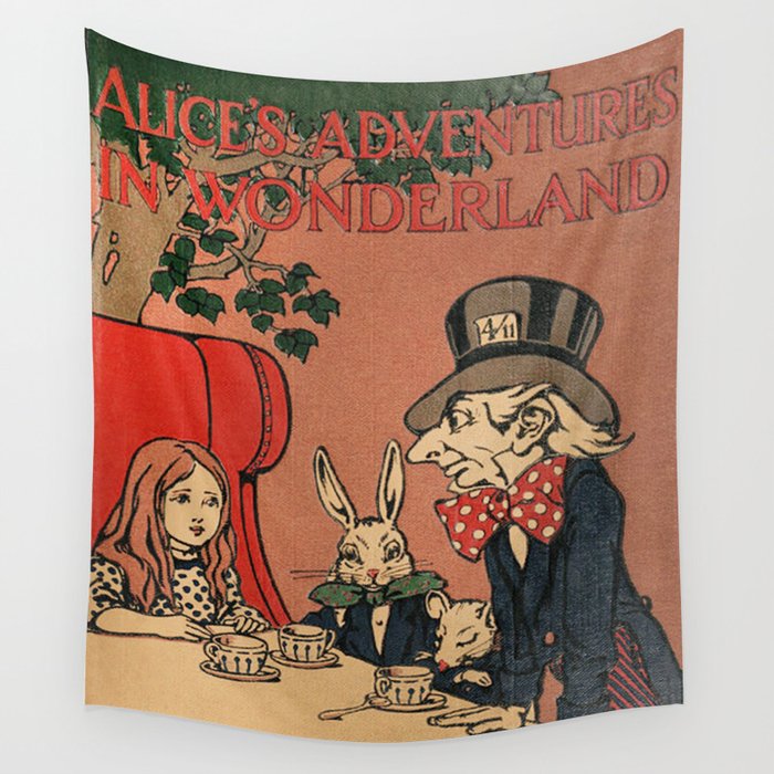 Vintage Alice's Adventures in Wonderland Book Cover Wall Tapestry Gallery Image 1